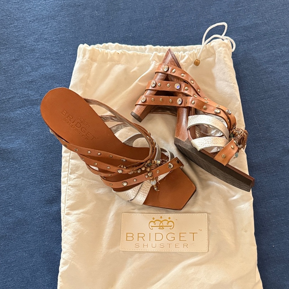 Brown and Sliver Studded Bridget Shuster Heels